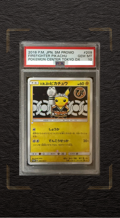 PSA 10 Firefighter Pikachu 209/SM-P Pokemon Center Tokyo DX Promo 2018 Japanese