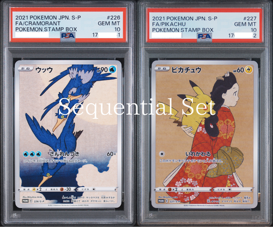 PSA 10 Cramorant 226/S-P Pikachu 227/S-P Sequential Set Stamp Box Promo 2021